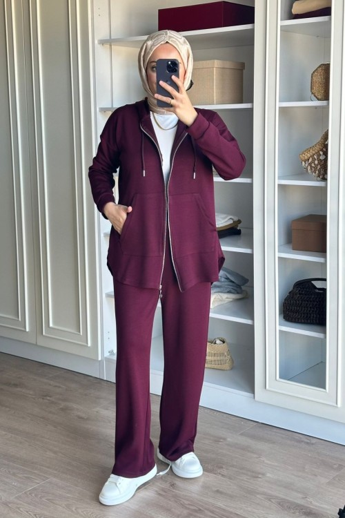 Fermuarlı Spor Takım - Bordo