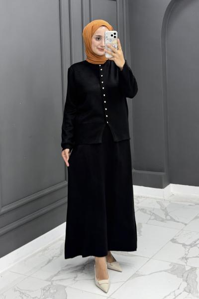 Feyza Triko Etekli Takım - Siyah