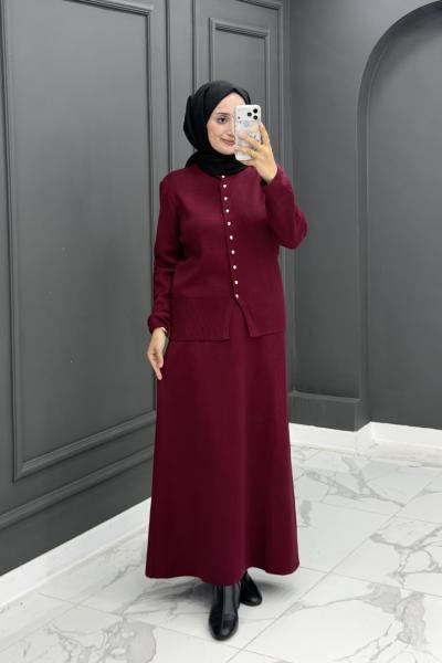 Feyza Triko Etekli Takım - Bordo