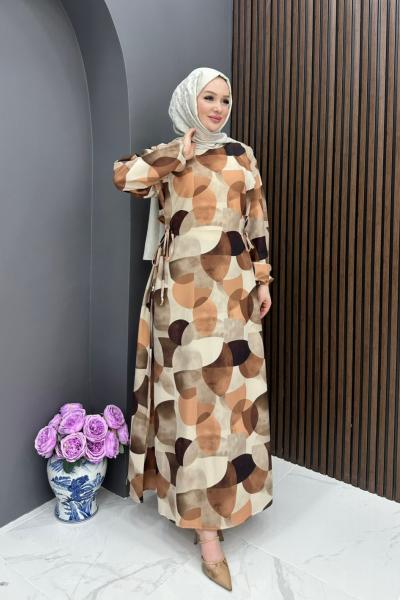 Geometrik Desen Elbise - Orange