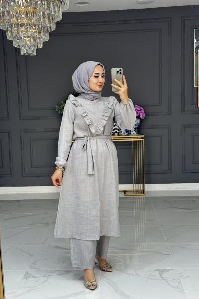 Gökçe uzun tesettur -gri