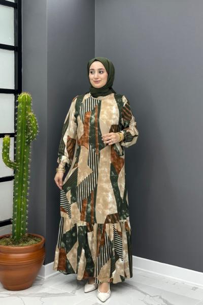 Güllü Elbise - Haki