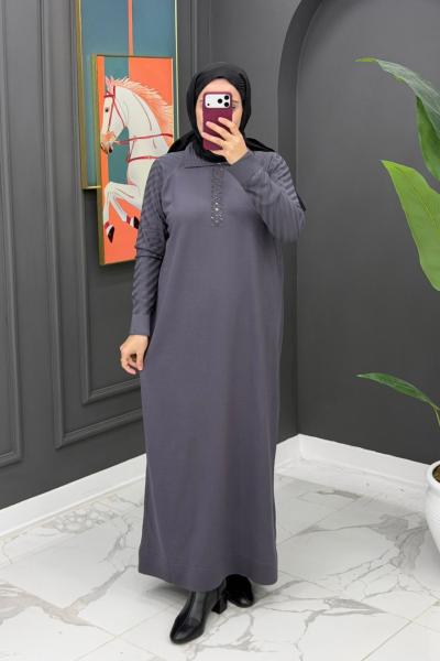 Gülten Merserize Elbise - Gri