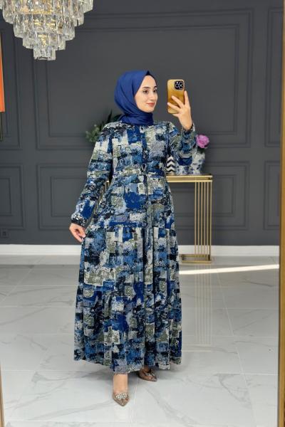 Hazal kışlık uzun elbise - mavi