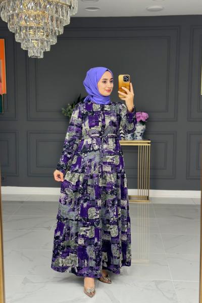 Hazal kışlık uzun elbise -mor