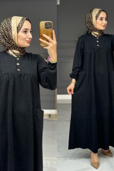 Menşure cepli elbise - siyah