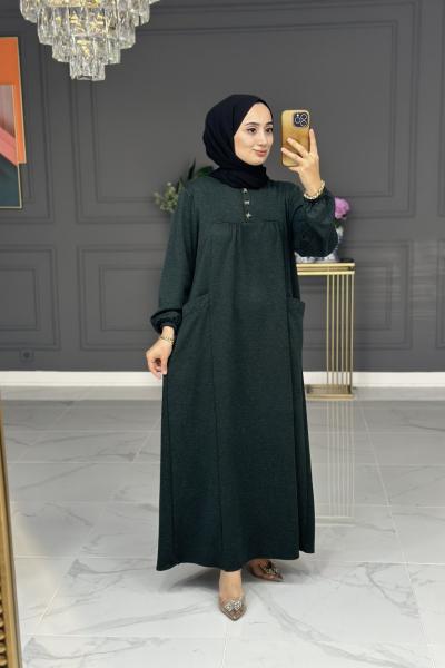 Menşure cepli elbise - zümrüt