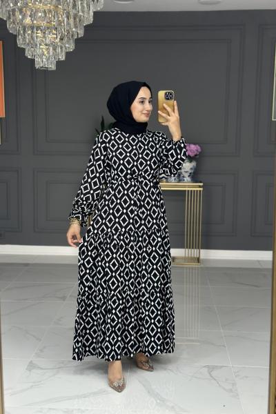 Mercan Tesettür Elbise - siyah