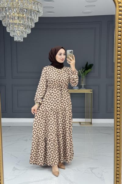 Mercan Tesettür Elbise - Bej