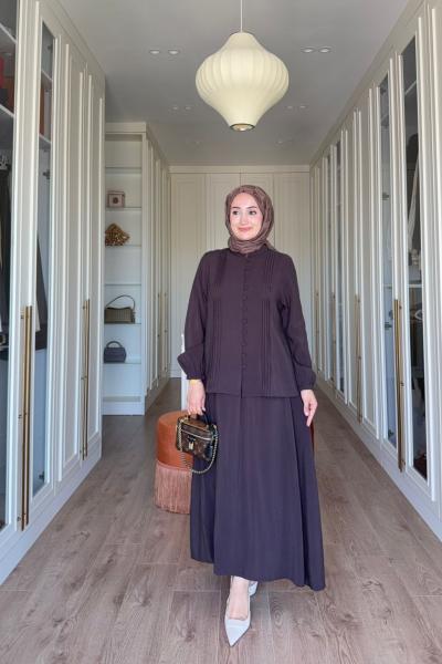 Müjde Etekli Takım- Kahverengi