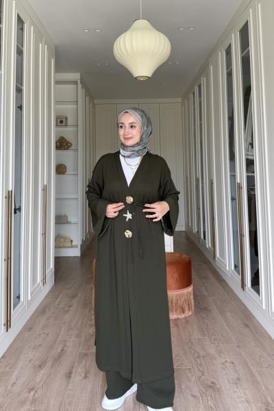 NEFİSE UZUN BROŞLU TAKIM - HAKİ