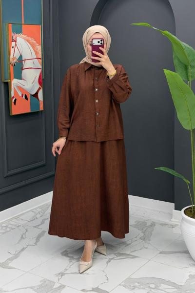 Nehir Etekli Takım- kahverengi