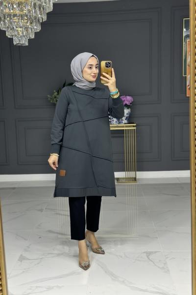 nimet spor büyük beden tunik -  gri