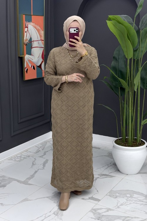 Örme İçlikli Elbise - Camel