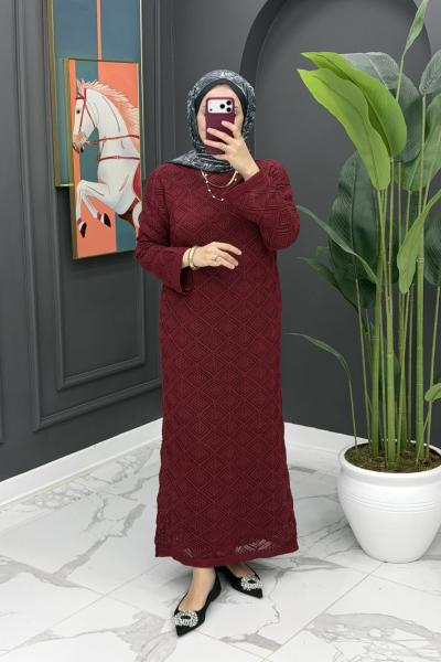 Örme İçlikli Elbise - Bordo