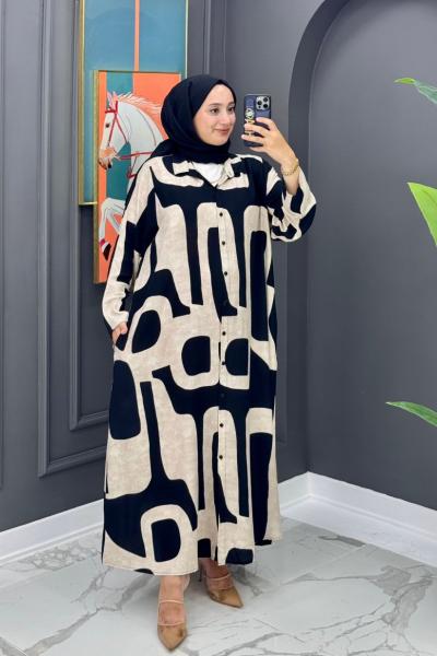 Oya Düğmeli Elbise - Siyah