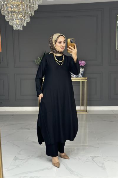 özlem örme uzun takım - siyah