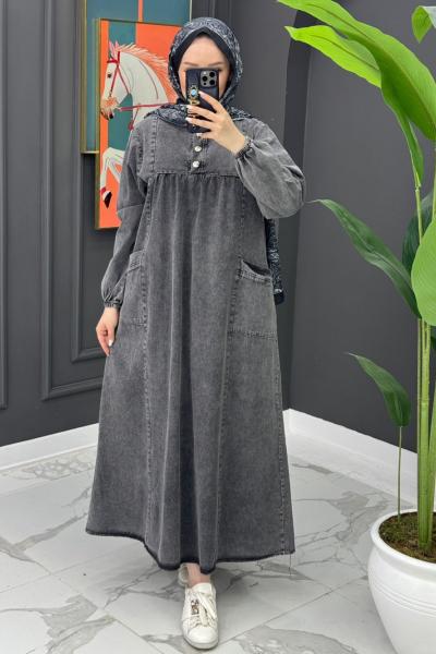 Premium Cepli Kot Elbise - Siyah