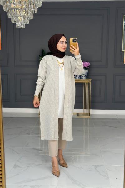 Şadiye Triko Hırka Uzun - bej