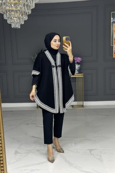 Samra çelik örme panço - siyah