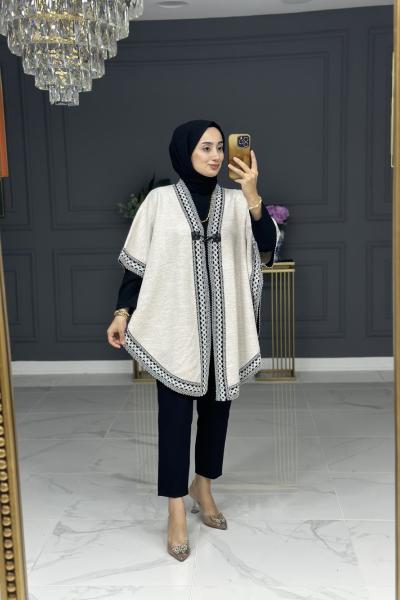 Samra çelik örme panço -bej