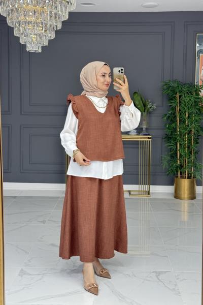 Şencan etekli takım - kahve