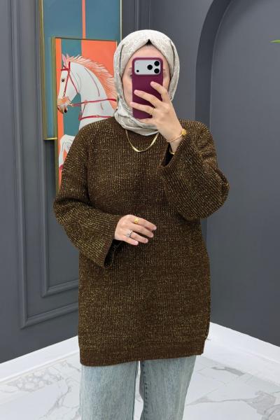 Simli Triko Kazak - Kahve