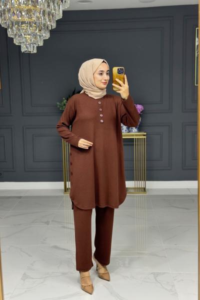soft örme tesettur takım - kahve