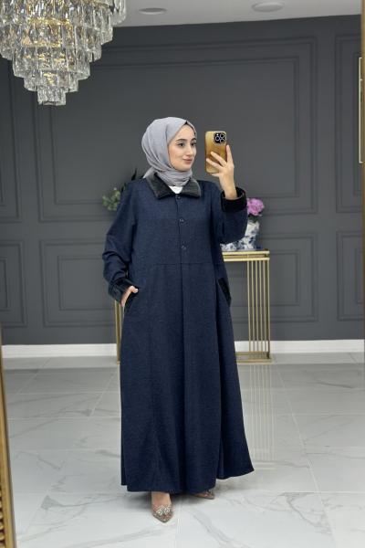 Yaprak büyük beden ferace - lacivert