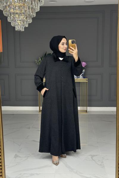 Yaprak büyük beden ferace - siyah