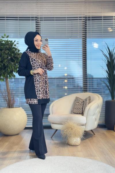 01-1295 Ön Ve Arka Leopar Desen Tunik Leopar