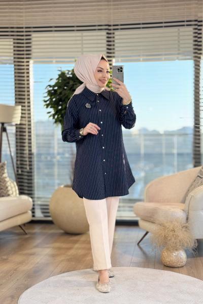 01-1307 Çizgili Gömlek Lacivert