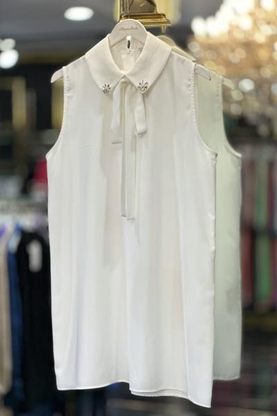 0112 Yakası Taşlı Kolsuz İçlik Ekru