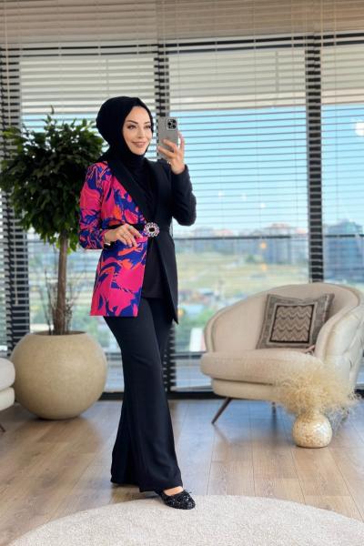 02-1776 Sol Taraf Desenli Ceket Pant.Takım Siyah