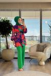 02-1858 Üst Desenli Alt Düz Pantolon Takım Oranj Benetton