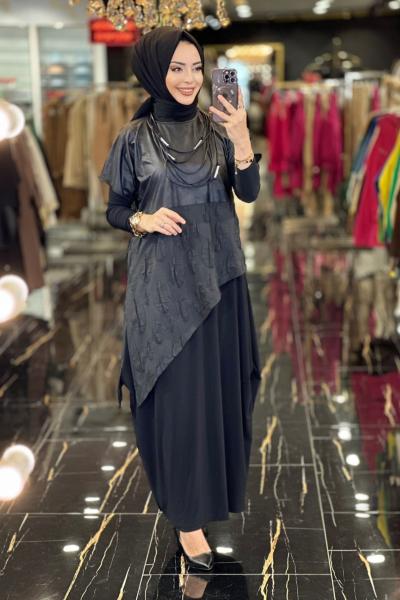 02-1927 Elbise Üstü Ayrı Parçalı 2li Takım Siyah