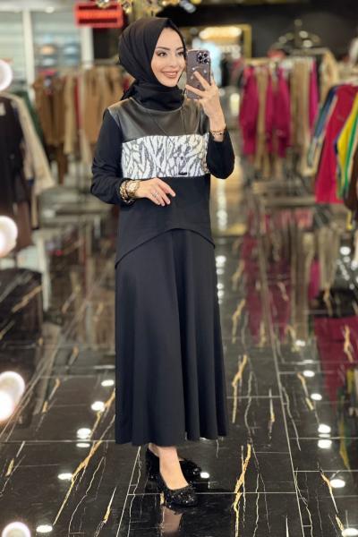 02-1936 Roba Deri Orta Triko Detay Takım Siyah