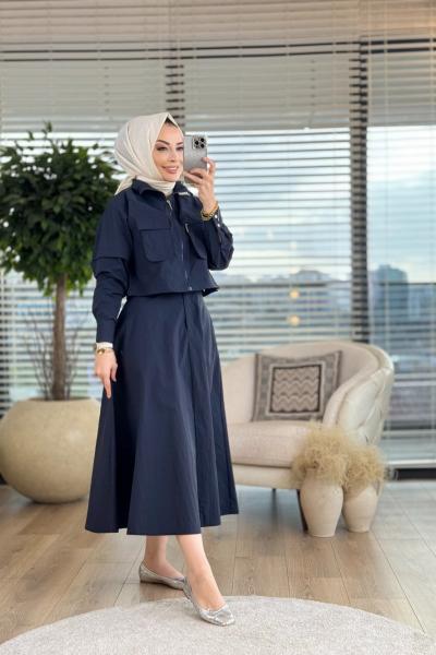 02-1964 Ön 2 Cepli Fermuarlı Etekli Takım Lacivert