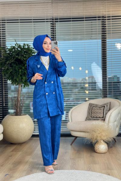 02-1988 Saten Kendinden Desenli Takım Saks