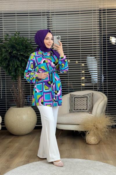 02-1988 Saten Kendinden Desenli Takım Saks