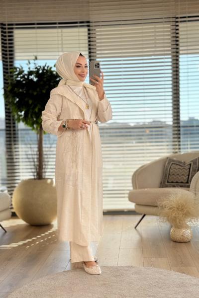 02-2050 Üst File Uzun Kaplı Takım Bej