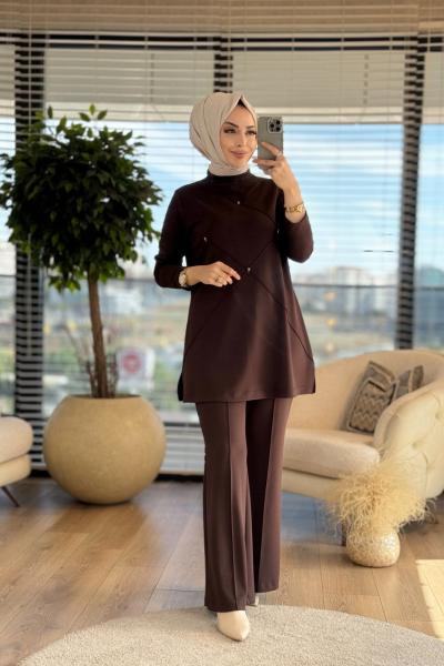 02-2179 Önü Baklava Dikişli Takım Kahve