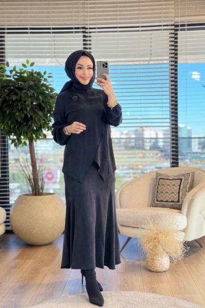 02-2241 Ön Parça Detaylı Takım Siyah