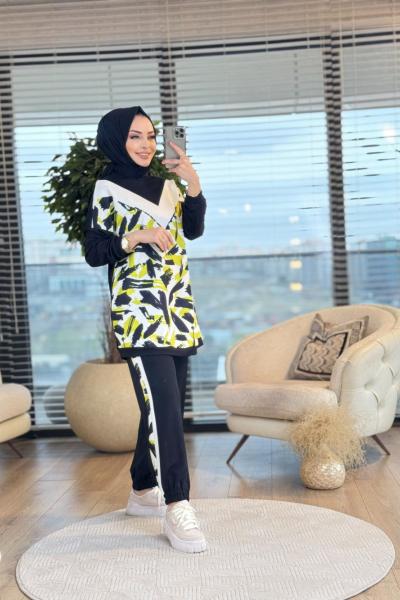 02-2327 Ön V Desenli Takım Siyah Yağ Yeşili