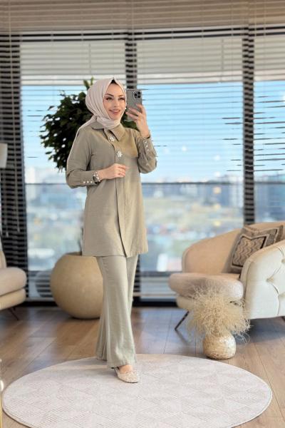 02-2337 Önü Pat Detaylı Takım Haki