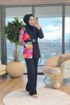 02-2444 Sol Taraf Desenli Ceket Siyah Pembe