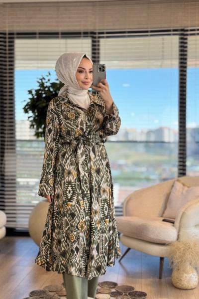 02-2451 Otantik Desenli Kap Pantolon Takım Haki