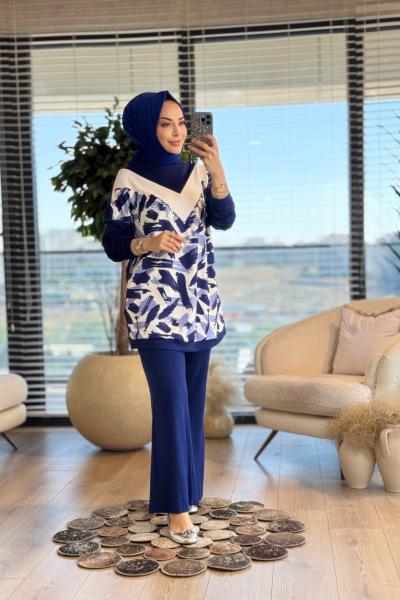 02-2472 Önü Fırça Desenli Takım Lacivert