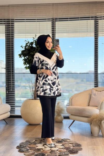 02-2472 Önü Fırça Desenli Takım Siyah