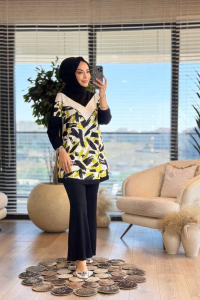 02-2472 Önü Fırça Desenli Takım Siyah Yağ Yeşili